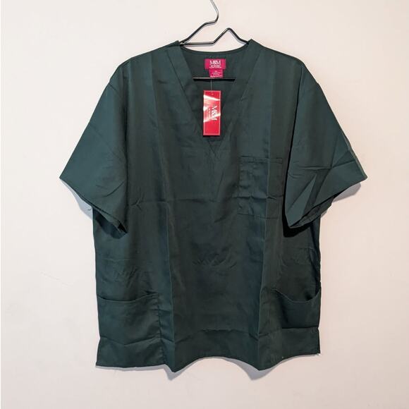 M&M Scrubs Dark Green Men's Scrubs Shirt Size 2X - Picture 1 of 5